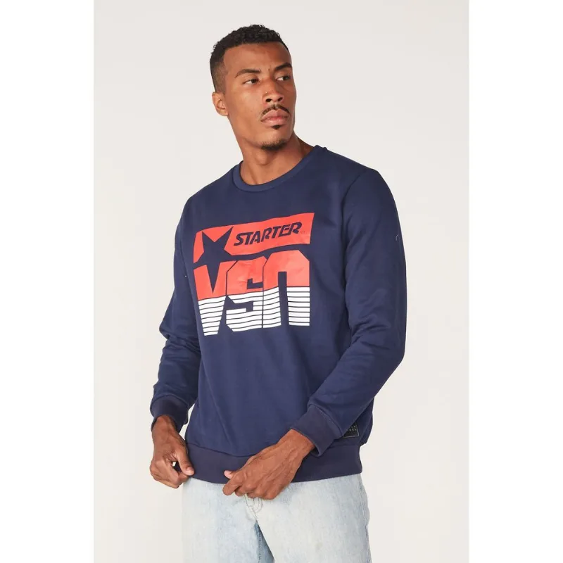 Moletom Starter Fechado Gola Careca Estampado Azul Marinho - G