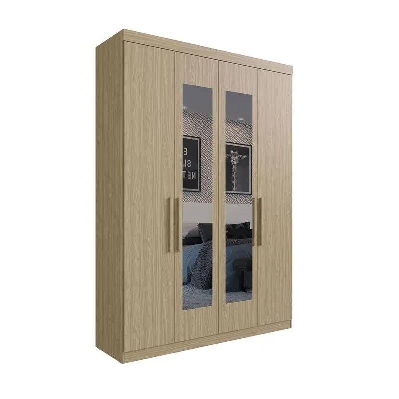 Guarda-Roupa Solteiro Édez Lunar, 4 Portas, Cedro, com Espelho