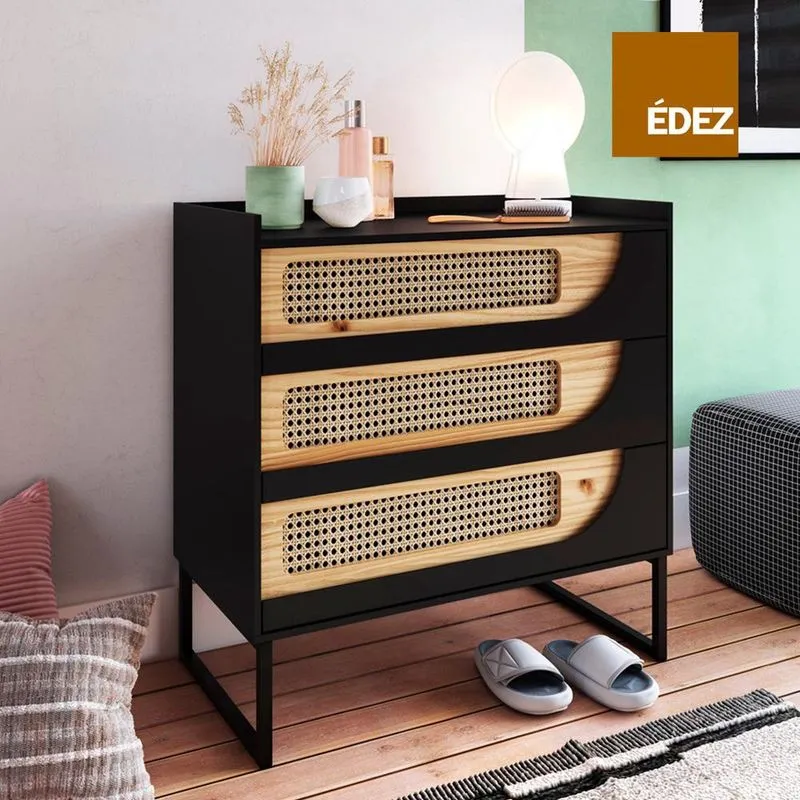 Cômoda Édez Namur, 3 Gavetas, Preto Ônix