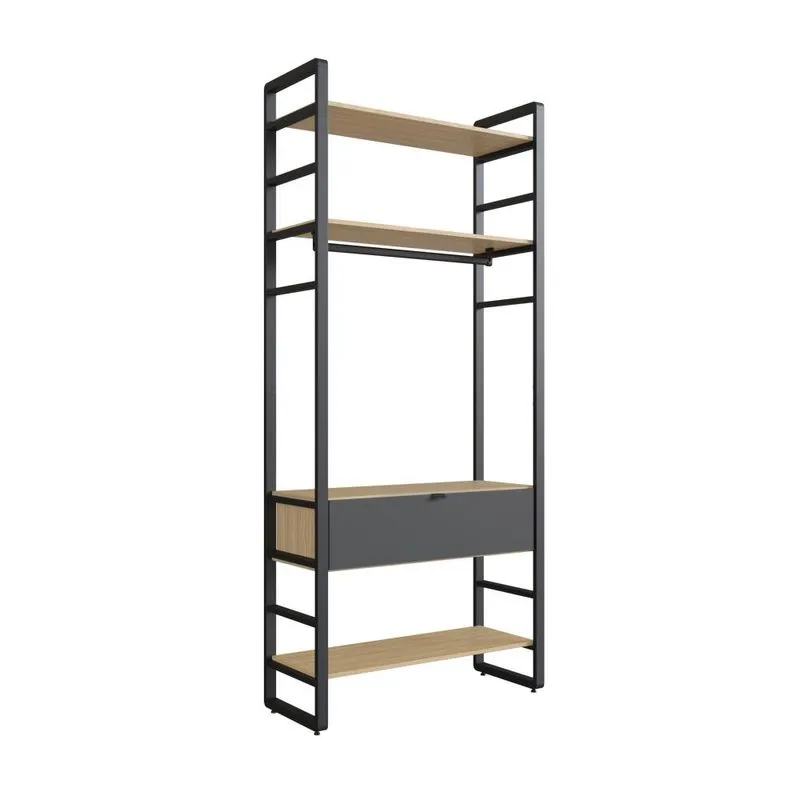 Closet Aberto com 1 Gaveta Herval Valence, Cedro/Grafite