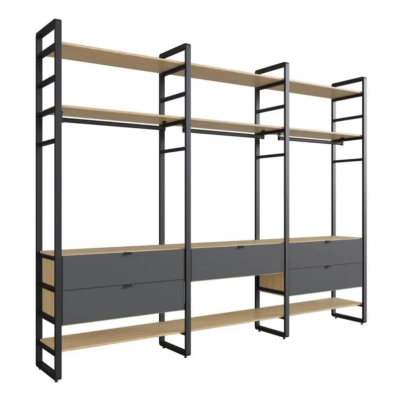 Closet Aberto Com 5 Gavetas e 9 Prateleiras Herval Valence, Cedro/Grafite