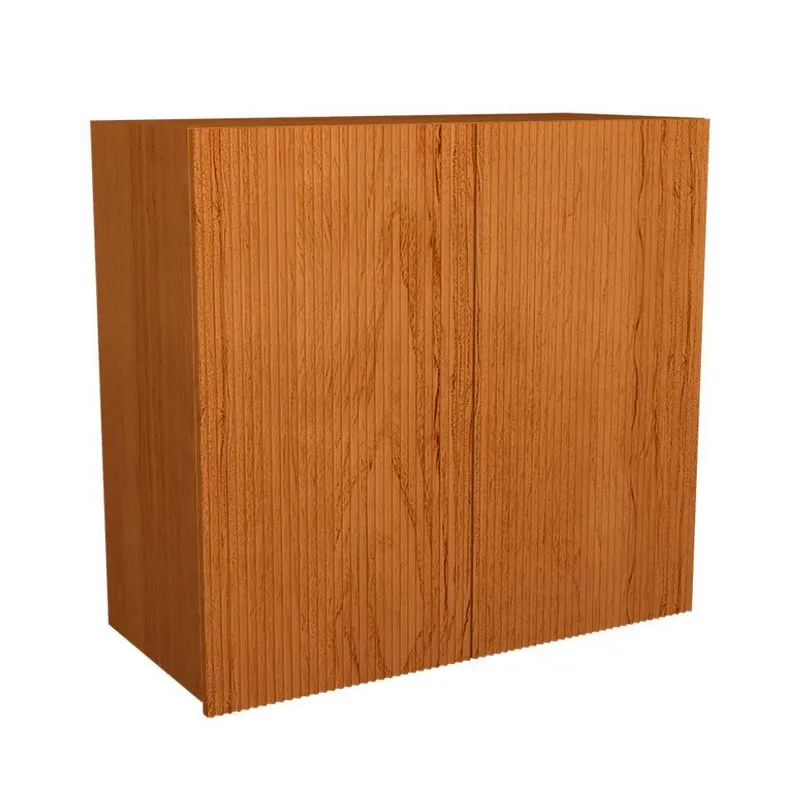 Armário Aéreo Ripado Modern Design Denver MDP e MDF 2 Portas Freijó 80 cm