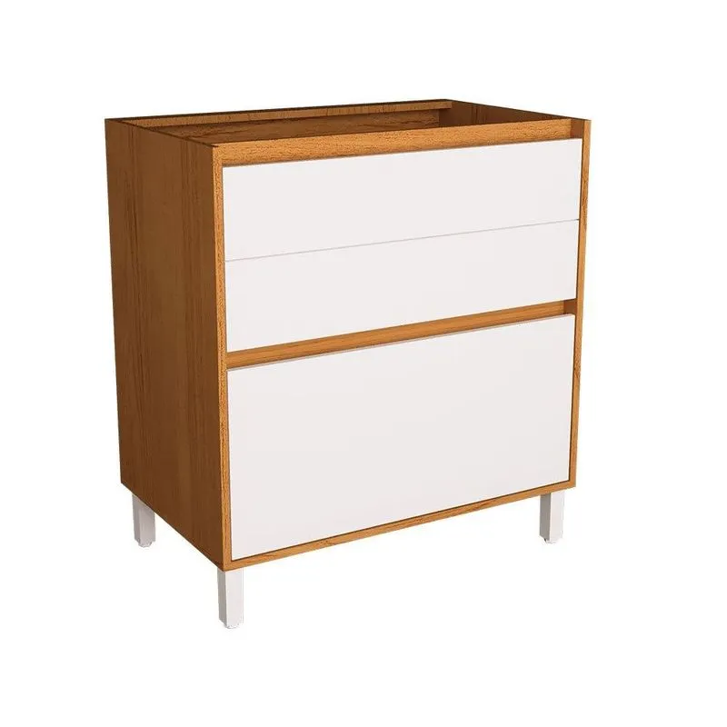 Balcão de Cozinha Pequeno Herval Denver, 3 Gavetas, Branco Ártico e Freijó Rocks, 80 cm