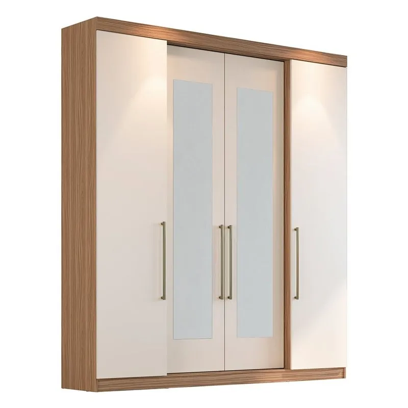 Guarda-Roupa 4 Portas 4 Gavetas Herval Com Espelho Nogueira Com Off White PH17174