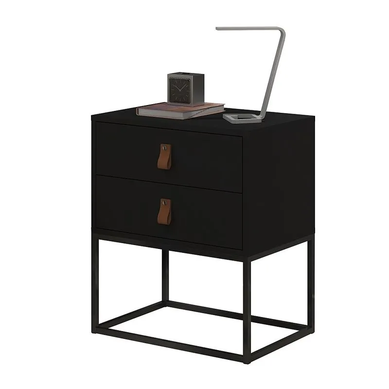 Mesa de Cabeceira Preto Unic 45 estilo industrial 2 Gavetas Base Preto