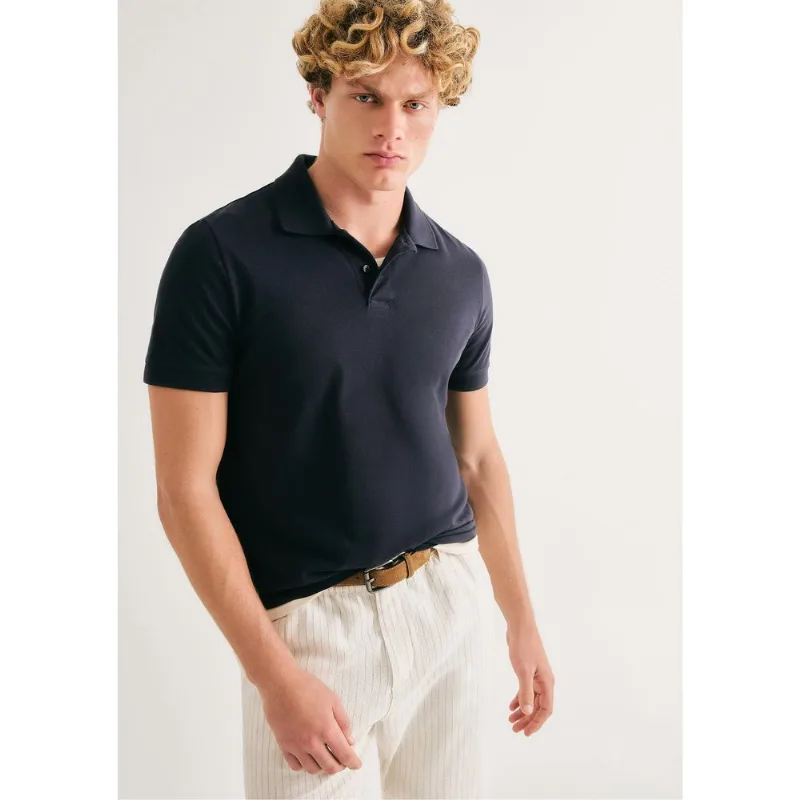 Camisa Polo Básica Masculina Manga Curta Em Piquet - Azul G