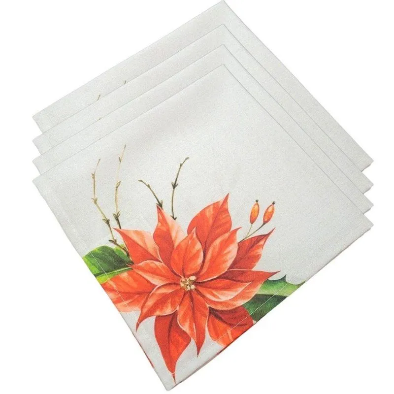 Kit 4 Guardanapos De Tecido Flor Natal 40cmx40cm