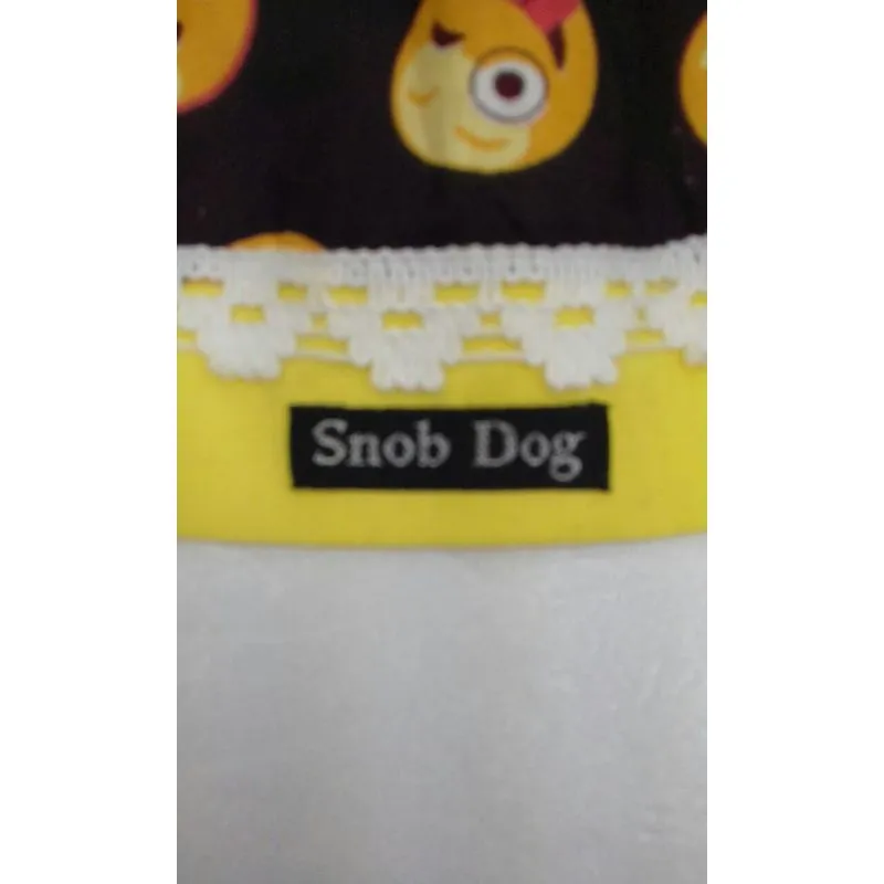 Vestido Pet Carinhas Tricoline Forrado Laço Fecho Aderente, Tecido Snob Dog P