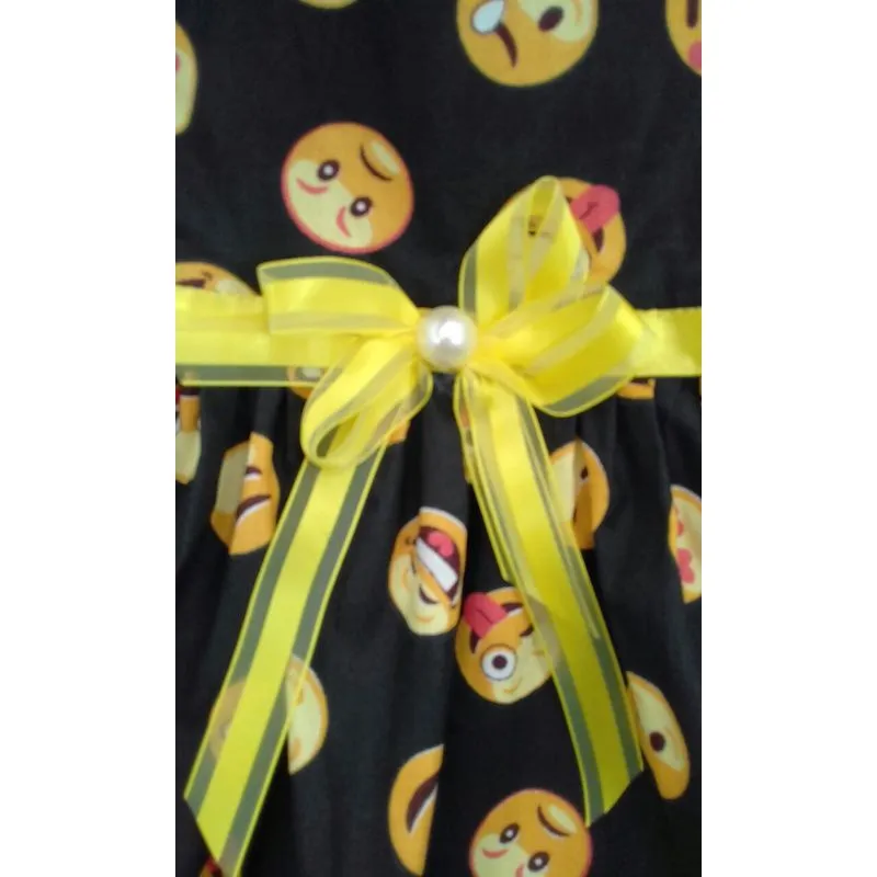 Vestido Pet Carinhas Tricoline Forrado Laço Fecho Aderente, Tecido Snob Dog G