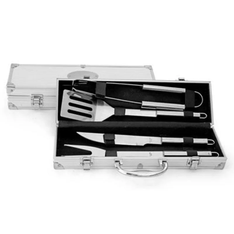 Kit Churrasco Inox Com 4 Peças E Maleta Em Alumínio