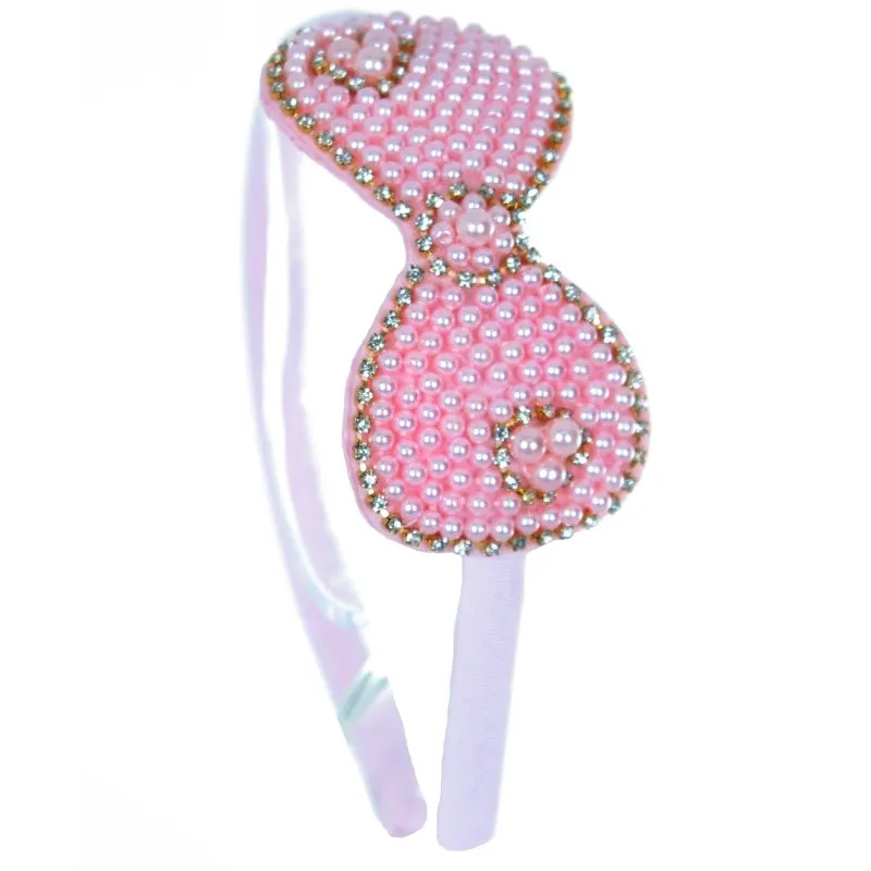 Tiara / Arco Com Laço De Pérolas Angibella Kids Rosa Bebê