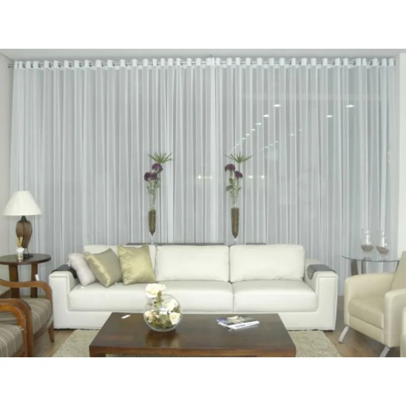 Cortina Voil Branca Sala Quarto 7,00x2,50 Ilhós Cromado