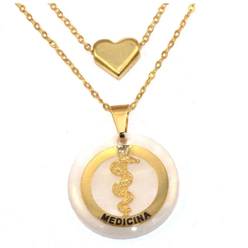 Colar Duplo Minha Profissão Medicina Folheado Ouro 18k
