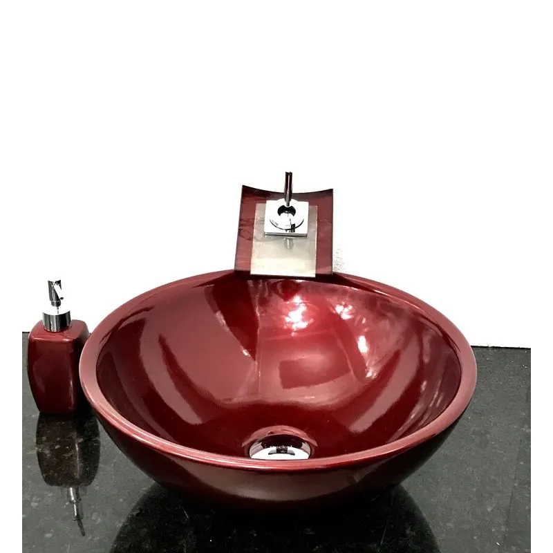 Kit Cuba Louça Redonda Vermelho,válvula,torneira,sifão E Sab