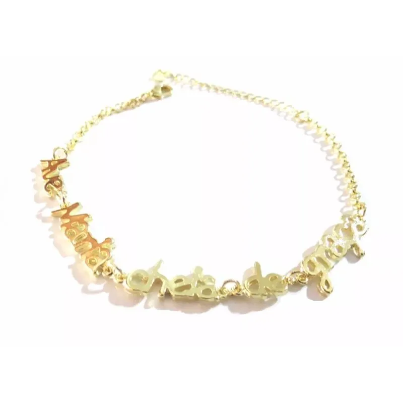 Pulseira Oração Ave Maria Cheia de Graça Folheado Ouro 18k