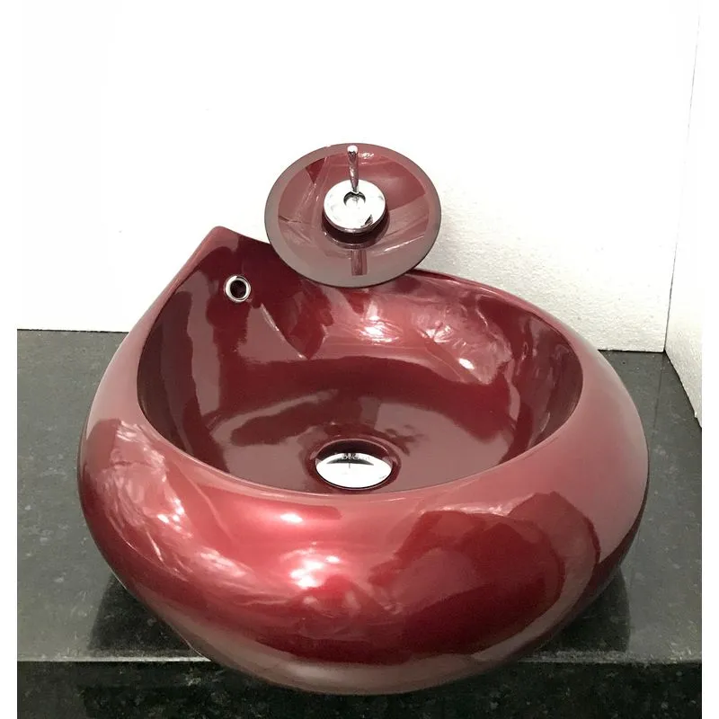 Kit Cuba Louça Gota Vermelho Vinho,válvula,torneira E Sifão