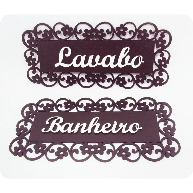 Placas Marrom Arabescos Para Porta De Lavabo E Banheiro 2 Placas Marrom Arabescos Para Porta De Lavabo E Banheiro 2