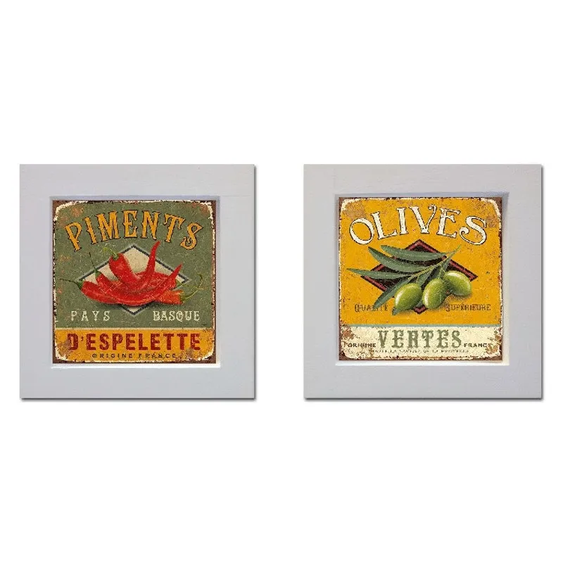 Dupla de Quadros para Cozinha, Moldura Branca,14 x 14cm cada