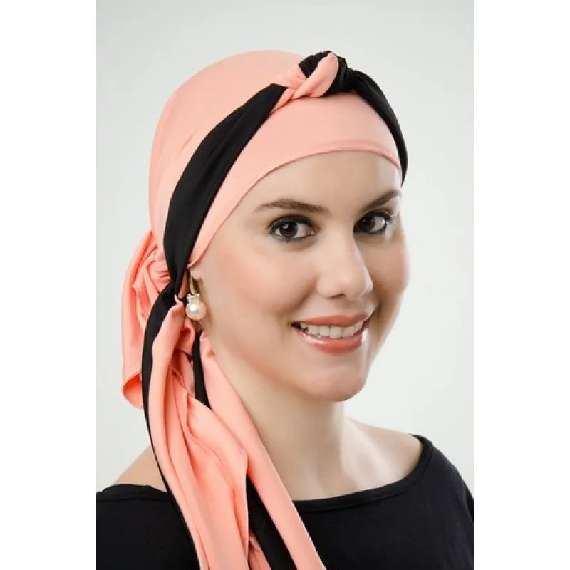 Lenço Pêssego Escuro + Tiara De Nó Pêssego Escuro Com Preto