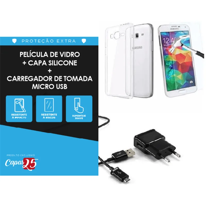 Kit Carregador Micro Usb E Película De Vidro J7