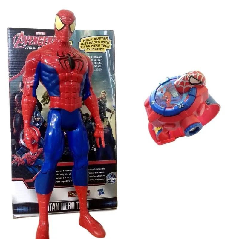 Kit Boneco Homem Aranha Vingadores Marvel E Relógio Projetor
