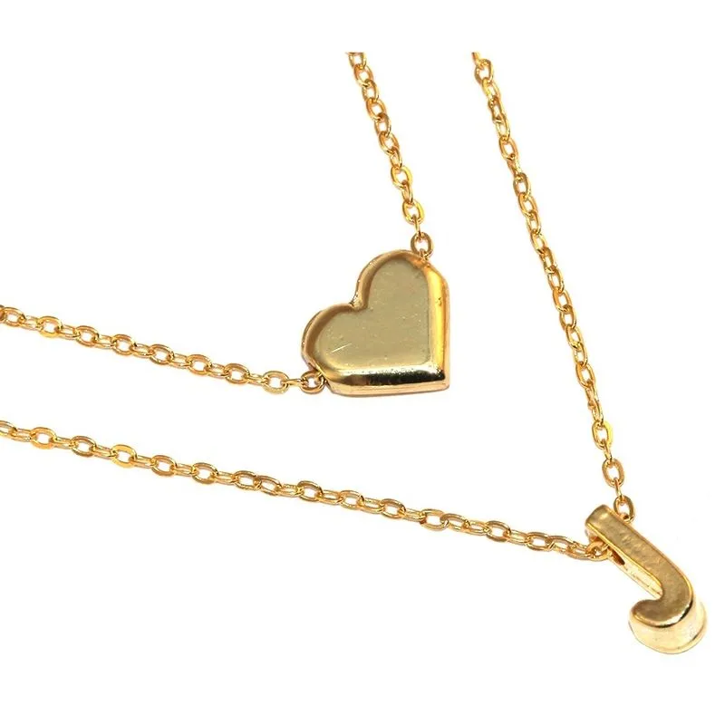 Colar Cordão Duplo Minha Inicial J Coração Folheado Ouro 18k