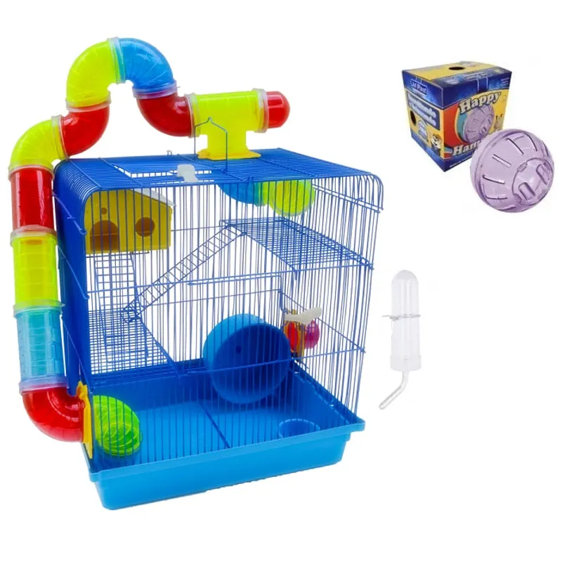 Gaiola Hamster 3 Andares Tubos Labirintos Globo Acrílico