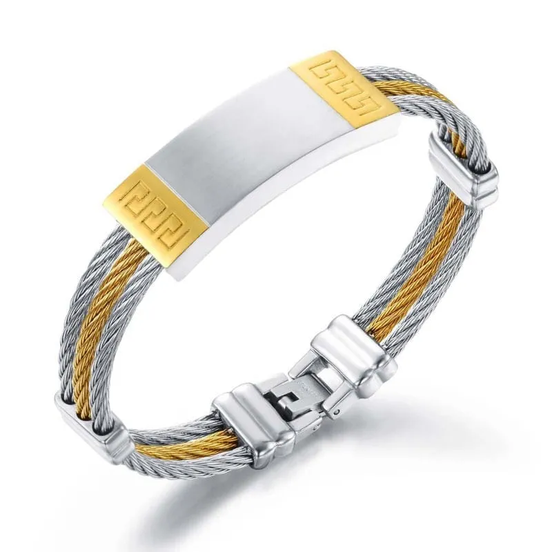 Pulseira Masculina Banhada a Ouro Amarelo 18k Luxo