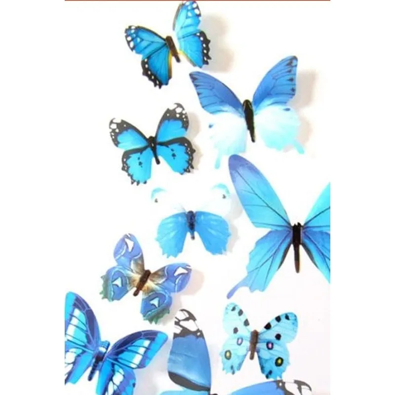 Kit de Borboletas Coloridas 3D Azul - 12 unidades