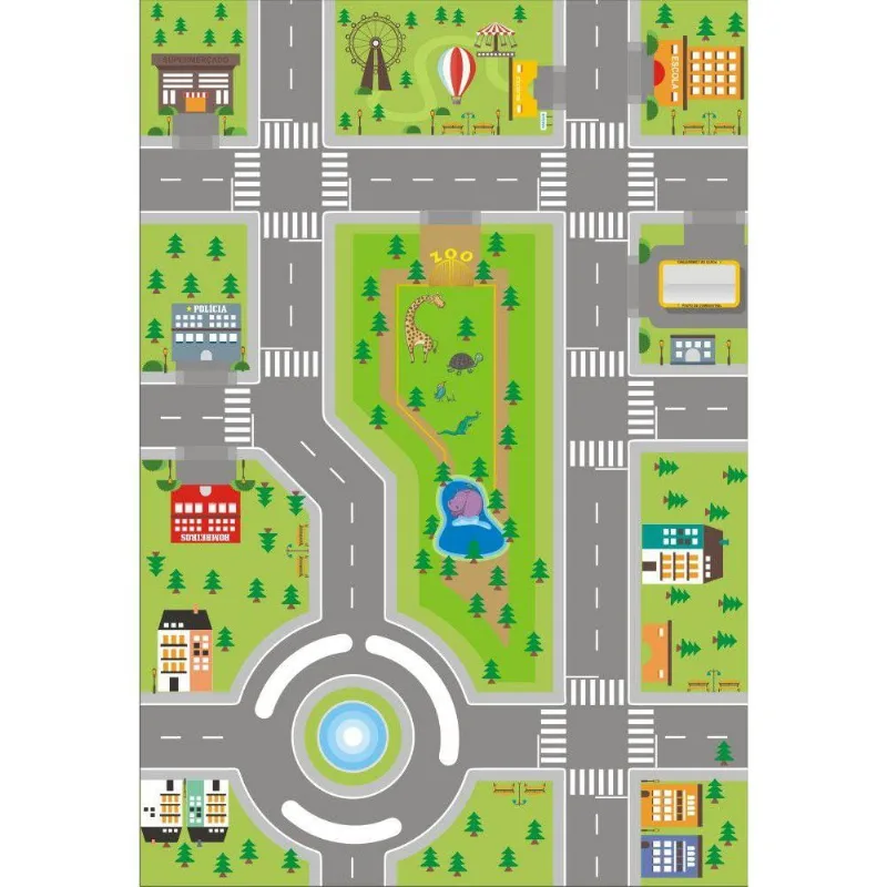 Tapete Ilustrativo Em Lona Pista P/ Brincar De Carrinho