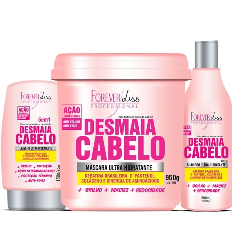 Forever Liss Desmaia Cabelo Shampoo Máscara 950g + Leave-in