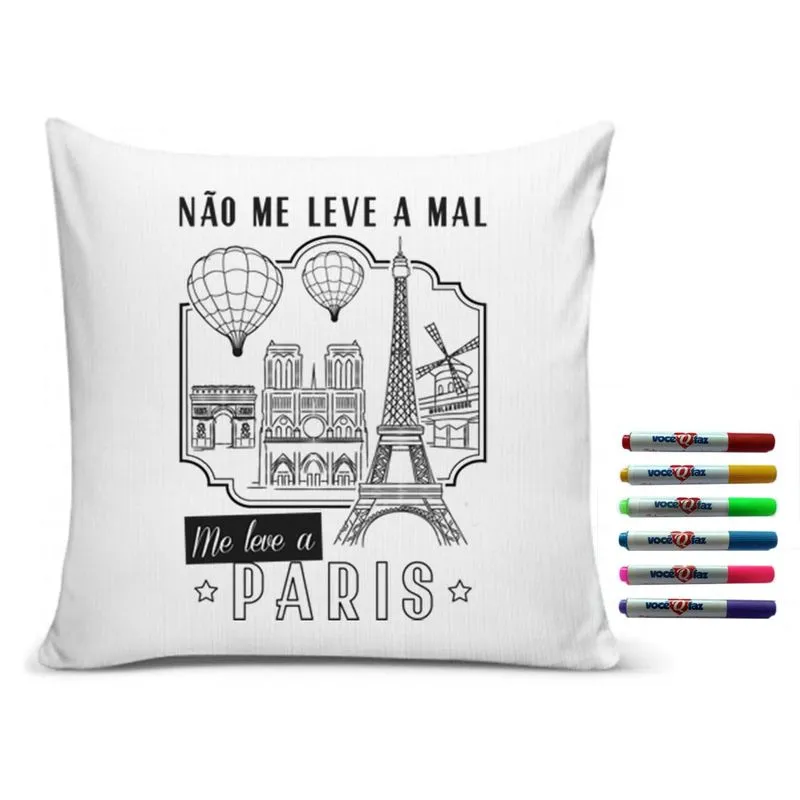 Almofada Paris Para Colorir Inclui 6 Canetinhas