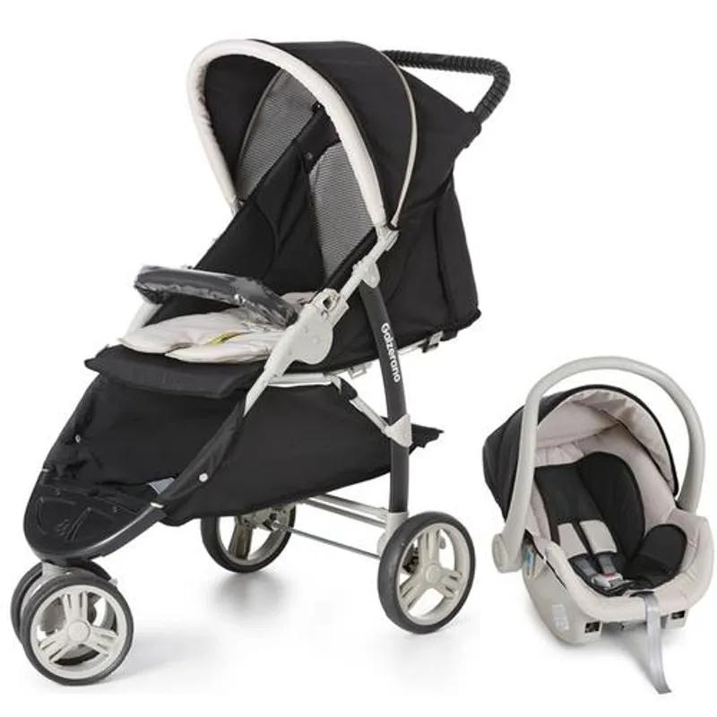 Kit Carrinho Bebê Cross Galzerano Preto e Bebê Conforto