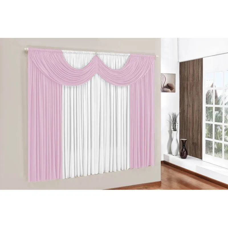 Cortina Paris Quarto E Sala 2,00m X 1,70m Rosa Com Branco