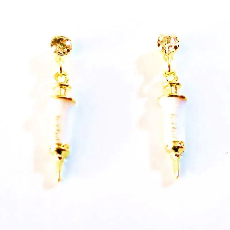 Brinco Enfermagem Seringa Delicado Folheado A Ouro 18k