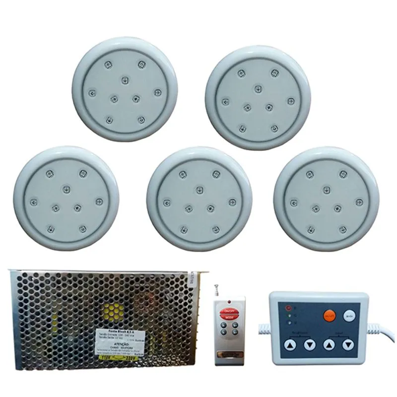 Kit 5 Refletores Slim Abs Rgb Com Comando E Transformador