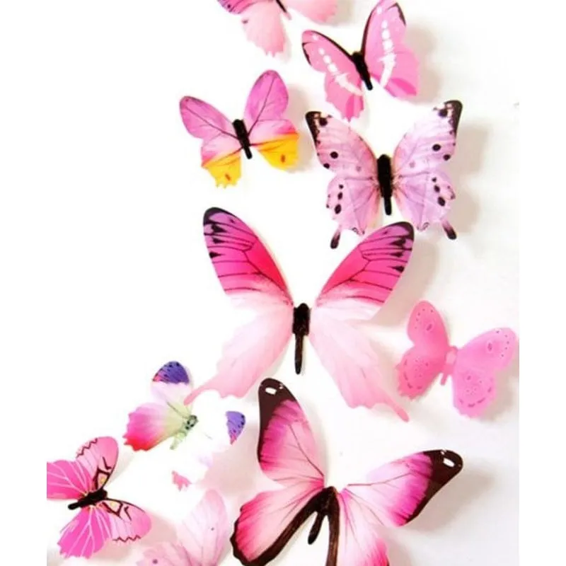 Kit de Borboletas Coloridas 3D Rosas - 12 unidades