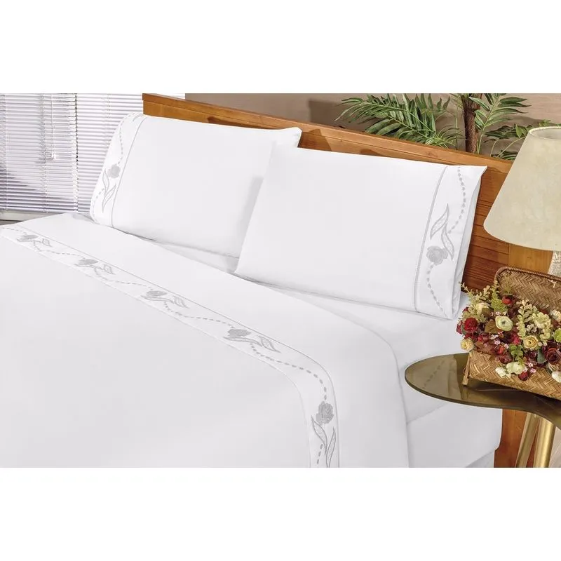 Jogo De Cama Imperial Lençol Solteiro 3pçs 180 Fios Branco