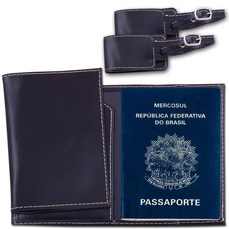 Kit Viagem Especial Em Couro Legítimo Preto