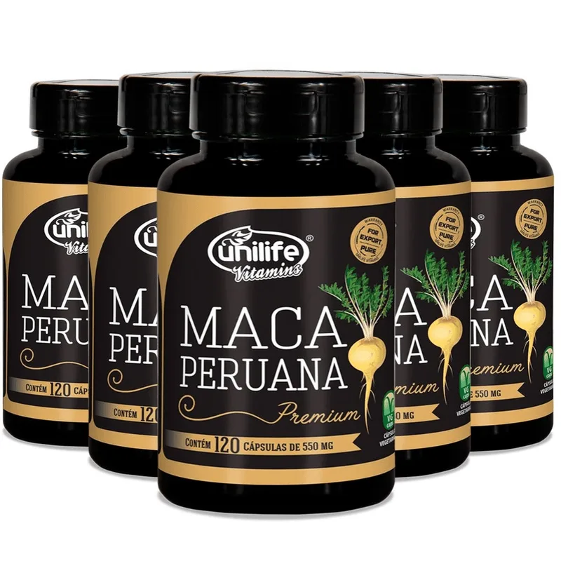 Kit 5 Maca Peruana Premium Pura 550mg 120 Cápsulas - Unilife