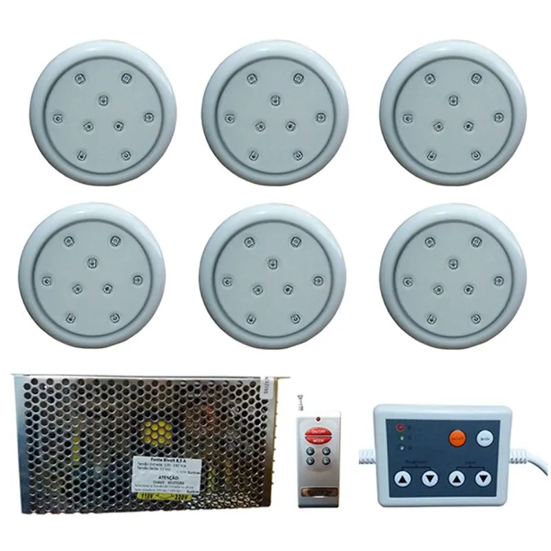 Kit 6 Refletores Slim Monocromatico Branco Controlador