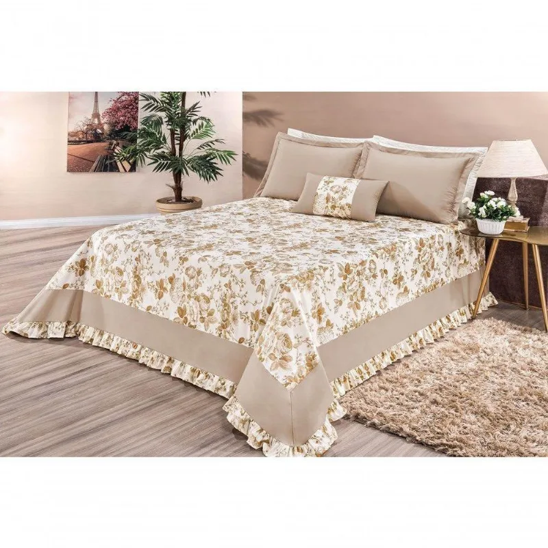 Kit Cobre Leito Queen Riviera 05 Peças - Floral Avelã