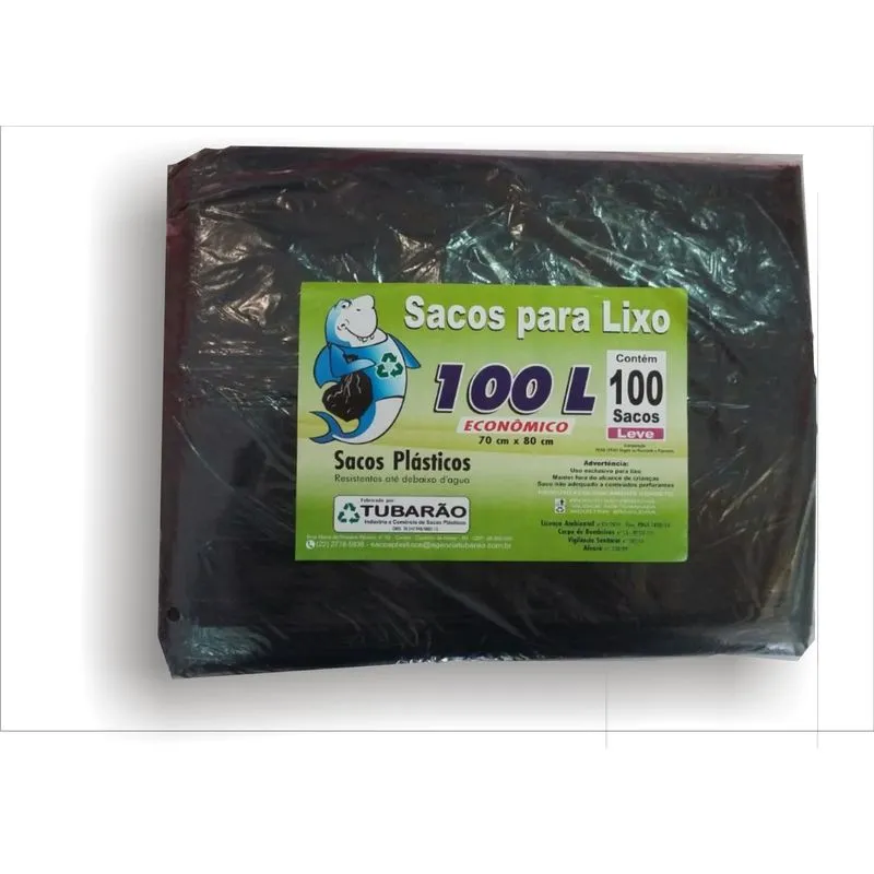 Saco De Lixo 100l Preto 100 Unidades Brilhoso E Resistente