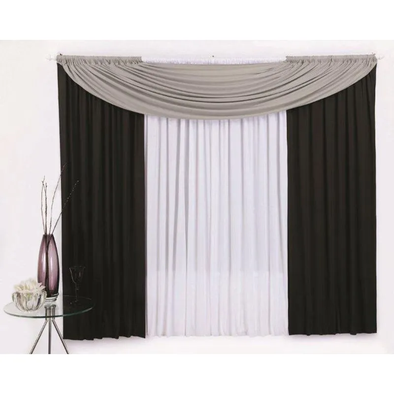 Cortina Kelly Para Quarto Ou Sala 3,00m X 2,50m Preto Com Bando