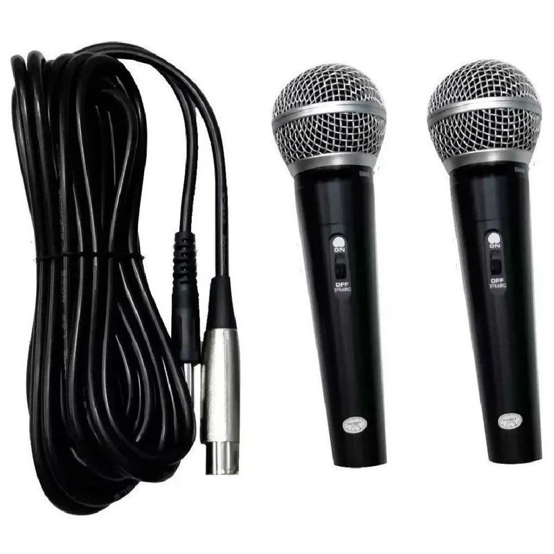 Kit 2 Microfones Profissional Dinâmico Cabo 3m P10 WVNGR