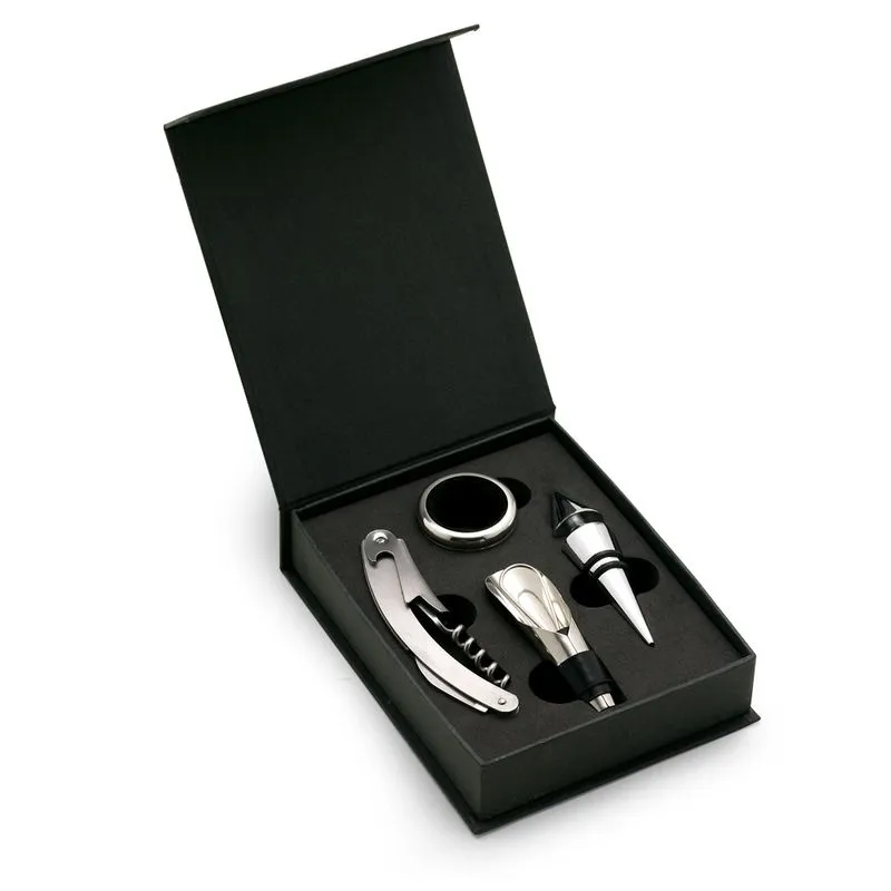 Kit Vinho 4 Peças Em Caixa Preta
