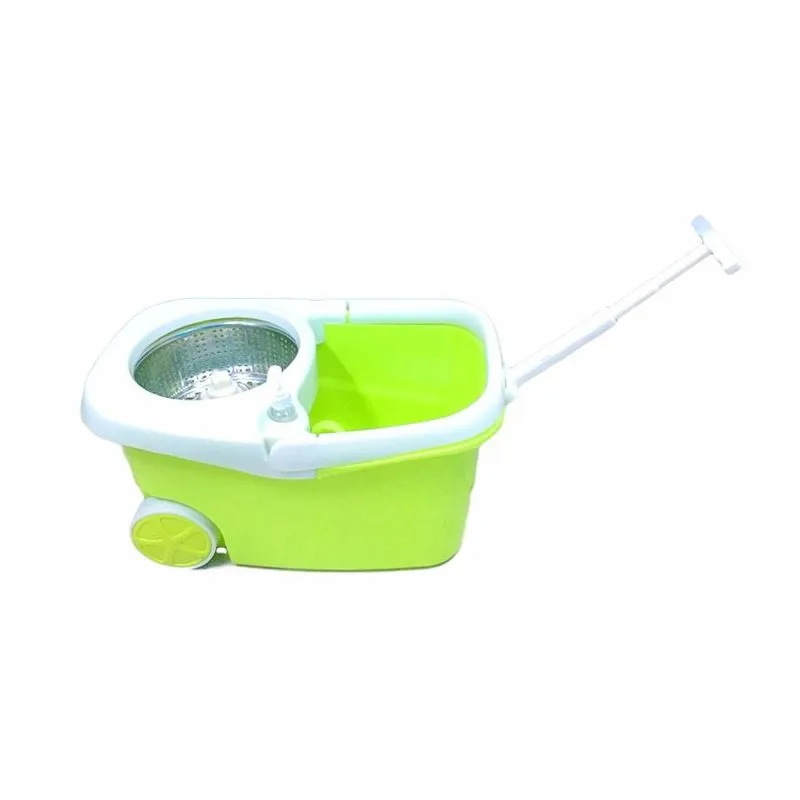 Balde E Esfregão Spin Mop Com Cesto De Inox Saboneteira