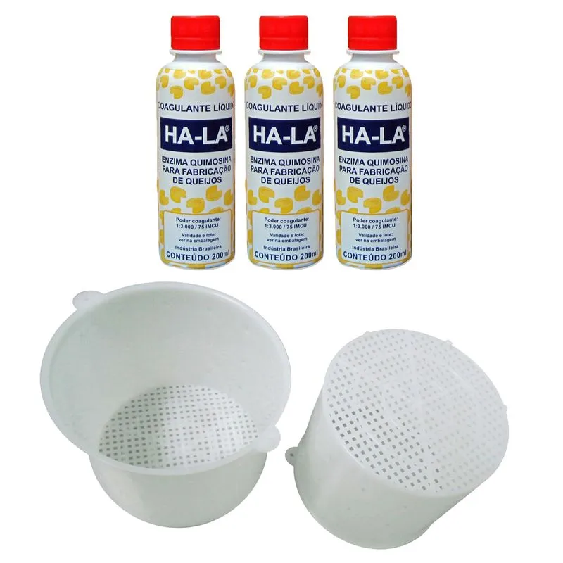Coalho Líquido Ha-la 200ml (kit 3 Frascos) + 2 Formas 500g