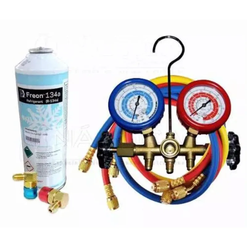 Kit Manifold Com Engate Alta / Baixa E Garrafa De Gás R134a