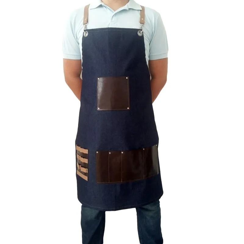 Avental Barber Shop Barbearia Vintage Retro Jeans E Couro